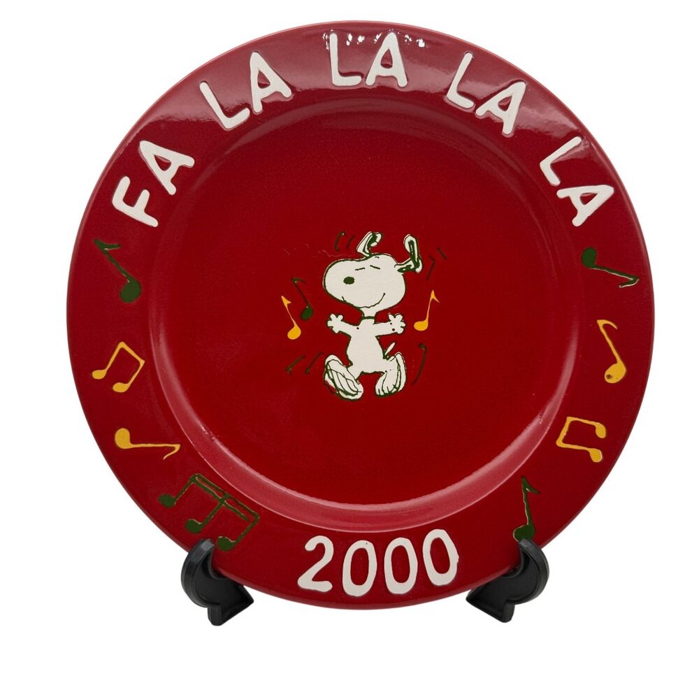 Vtg 2000 Waechtersbach Germany Snoopy Peanuts Red Christmas Plate Fa La La 11.5"